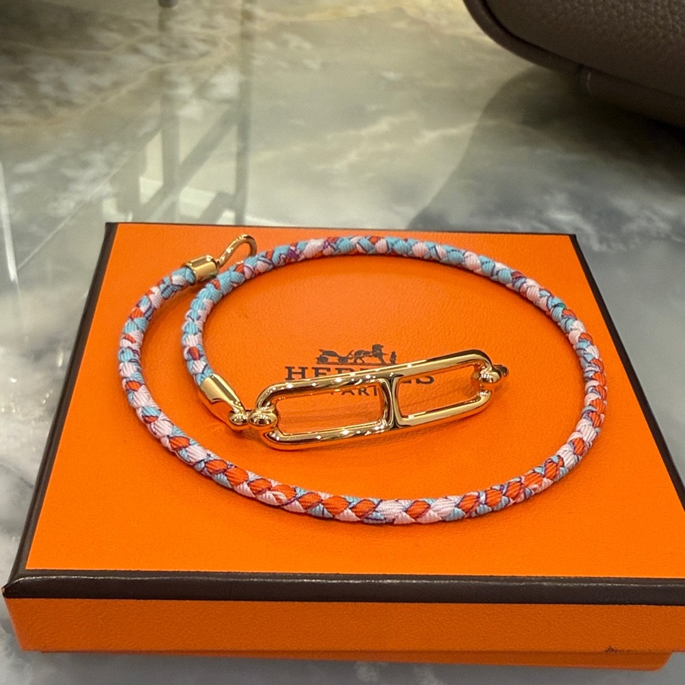 Hermes Multicolor Braided Bracelet with Gold Accents